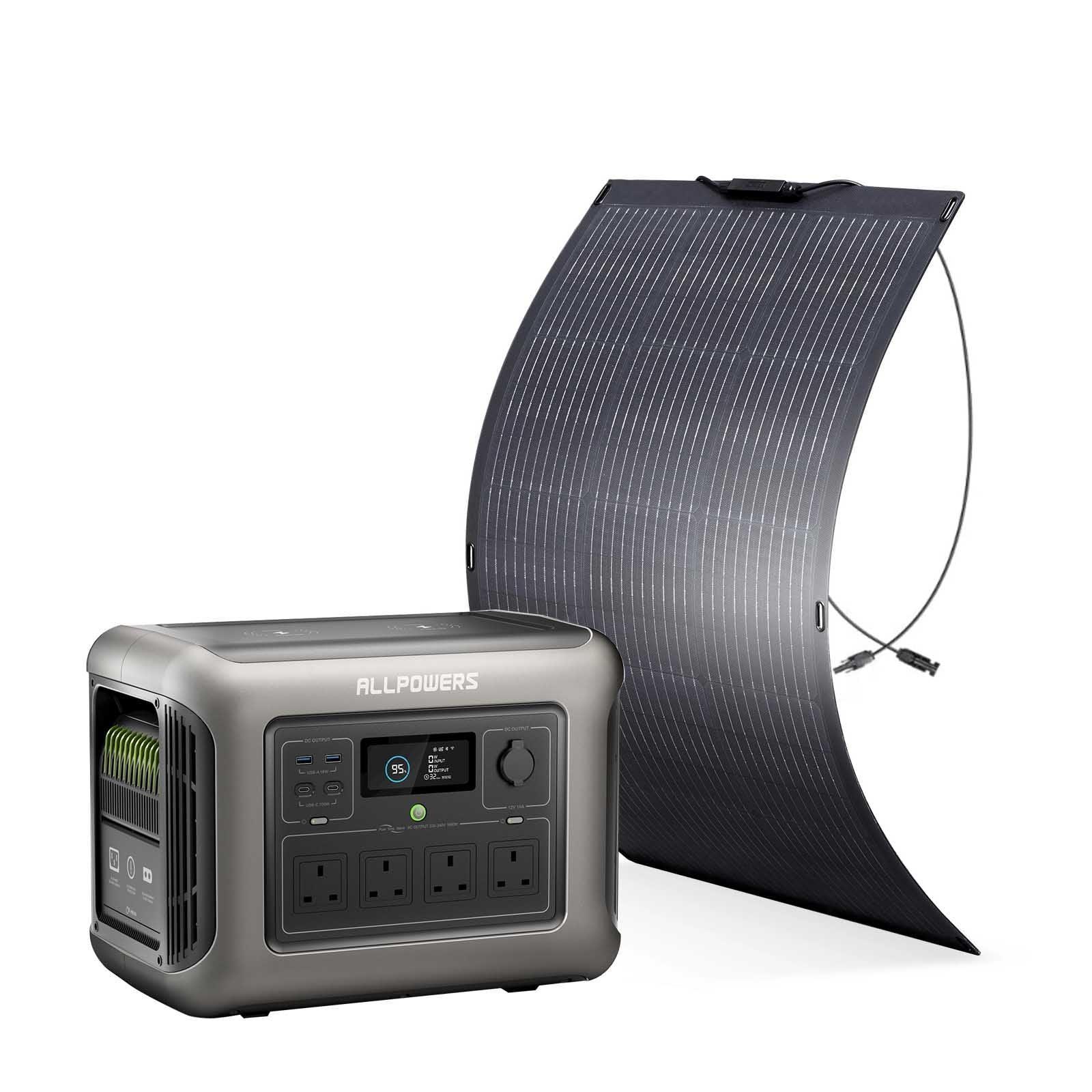 ALLPOWERS Solar Generator Kit 1800W (R1500 + SF100 100W Flexible Solar Panel)